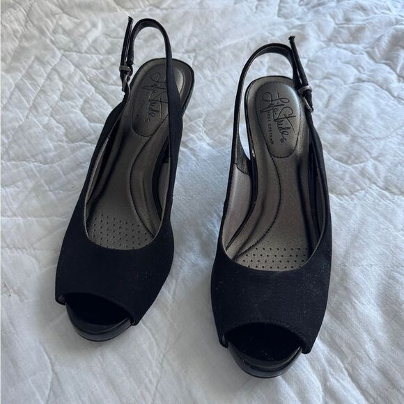 LifeStride Teller Black Peep Toe Slingback Women’s 7M Comfort Shoes 3.5” Heel - Picture 1 of 15